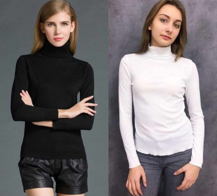 2 piece combo women's high neck sweater (black & white)