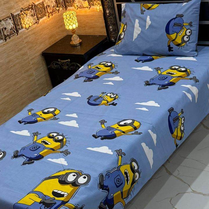 Pure Comfort, Every Night: 100% Cotton Single Bed Sheet for Kids Single Bedsheets Cartoon Printed Bedsheet