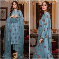 Floral Silk Dress with Organza Dupatta. 
