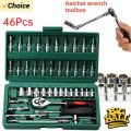 46Pcs Car Repair Tool Set, 1/4-Inch Drive Ratchet Wrench Kit, Metric Socket & Bit Set,Auto Maintenance Tools,for Car Maintenance. 