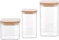 Pack of 3 Large, Medium and Small Square/Round Wooden Lid, Borosilicate Glass Jar Food Storage Containers Set, Airtight Food Jars with Kitchen Canisters for Sugar, Candy, Cookie, Rice and Spice Jars. 
