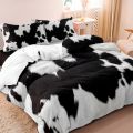 3Pcs Brown And Black Cow Pattern Yak Leather Printed Duvet Cover Included 1*Duvet Cover &2 Pillowcase( Comforter Not Included). 
