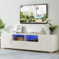 TV stand fits console tables up to 65 inches, entertainment center with storage cabinet, drawer and open shelves, TV Stand with Power Outlet & LED Lights,, suitable for living room, bedroom, white. 