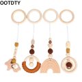 4 Pcs/Set Baby Teething Nursing Rattle  Play Gym Frame Stroller Hanging Pendants Wooden Ring Teether Molar. 