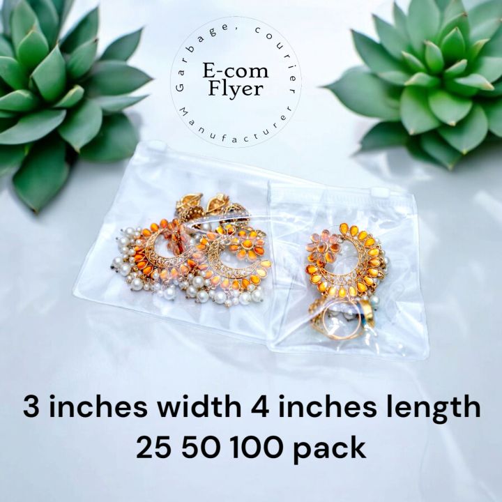Transparent Jewellery packing bags with zipper close in different sizes 3"x 4" packs of 25 50 100 pcs