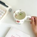 Cute Ceramic Coffee Mugs Love Handle Cups Hand Pinched Irregular Off-white Color Milk Tea Cup Refreshing Mug Oatmeal Breakfast. 