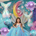 6 pcs Mermaid Tail Ball Digital Foil Balloon Set Mermaid Ocean Fairy Tale Sea Theme Girl Birthday Party NUMBER0-9  Decoration. 
