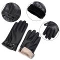 Men's Fleece Thermal Leather Gloves Winter Warm Touch Screen Windproof Waterproof Driving Gloves Full Finger Black Gloves.
