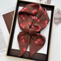 Luxury Square Satin Scarf Women Cute Fruit Cherry Pattern Shawls and Wraps Fashion Small Bag Scarves Hair Tie Bandanas 70*70Cm.