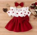 Eid Collection Baby Girl Heart Print 2 Piece Dress Set – Summer Cotton Red Half Sleeve Outfit (Newborn–3 Years). 