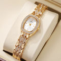 Luxury Gold Plated Ladies Fashion Quartz Watch Simple Rome Barrel-Shaped Stainless Steel Business Clock Quality Buckle Strap.