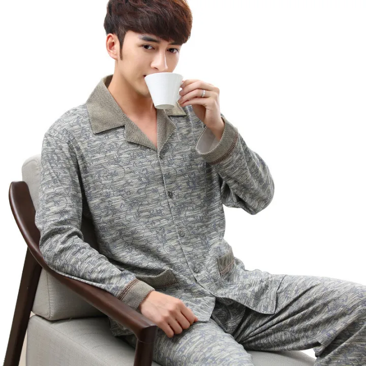 Pajamas%20Men's%20Spring%20and%20Fall%20Winter%20100%25%20Cotton%20Long-Sleeved%20Large%20Size%20Leisure%20Sleepwear%20Homewear%20Plaid%20Nightwear%20Loungewear%20-%20Image%206