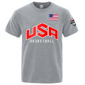 USA Basketballer Printed Street Casual T-Shirts Men Loose Oversize Clothing Breathable Cotton Short Sleeve Fashion Hip Hop Tees. 