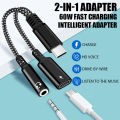 2in1 USB C To 3.5mm Headphone Jack Adapter Type C PD 60W Charge Audio Aux Adaptor for Ipad Pro Samsung S20 Ultra Xiaomi Huawei. 