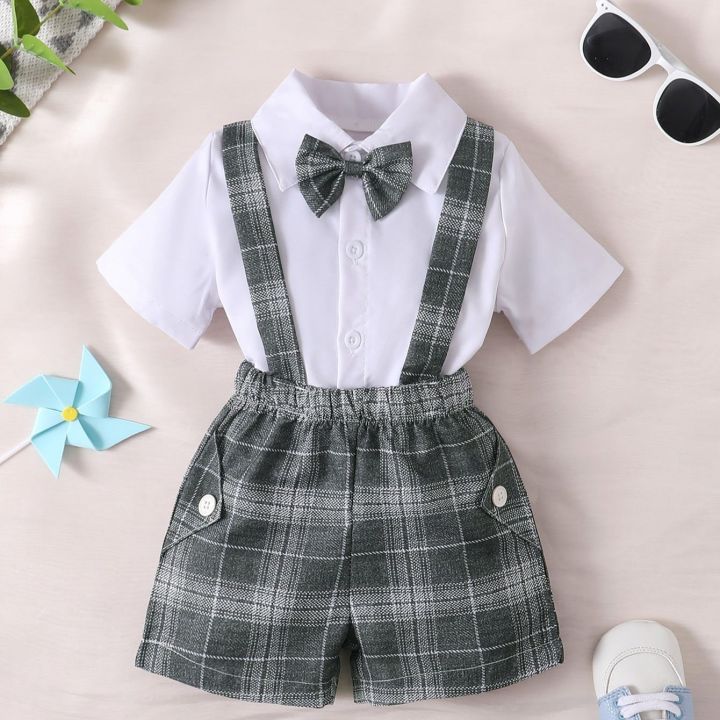6-to%2036-month-old%20newborn%20baby%20boys%20summer%20white%20lapel%20cardigan%20short-sleeved%20tie%20with%20plaid%20suspenders%20shorts%20gentleman%20suit%20-%20Image%203