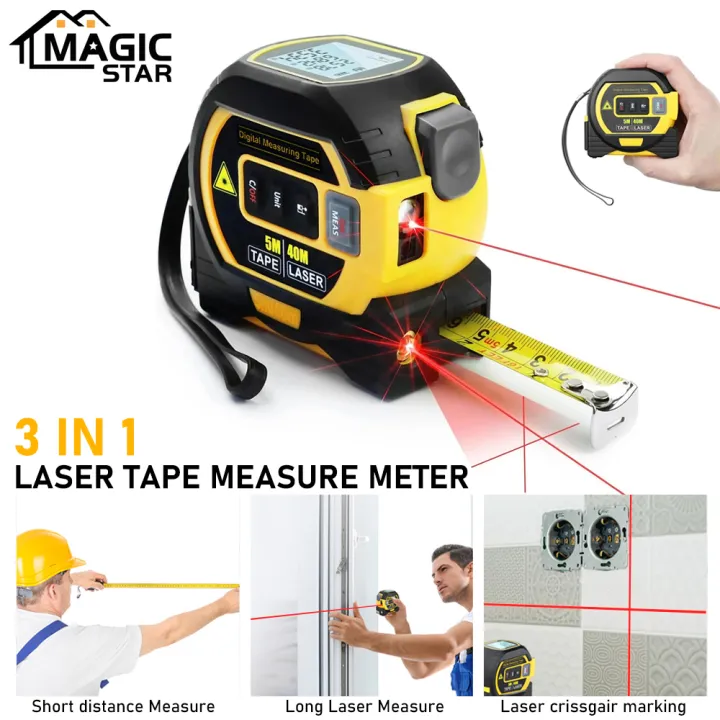 Laser Ranger Ruler 3IN1 Laser Tape Measure Meter Laser Rangefinder Meter With Digital ...