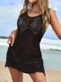 Hollow Out Swimsuit Cover up Side Opening Dress Bikini Not Included. 