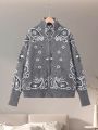 Vintage Knit Jacquard Stand Collar Women Cardigan Zipper Full Sleeve Pockets Loose Sweater New 2026 Spring Lady Soft Knitwear. 