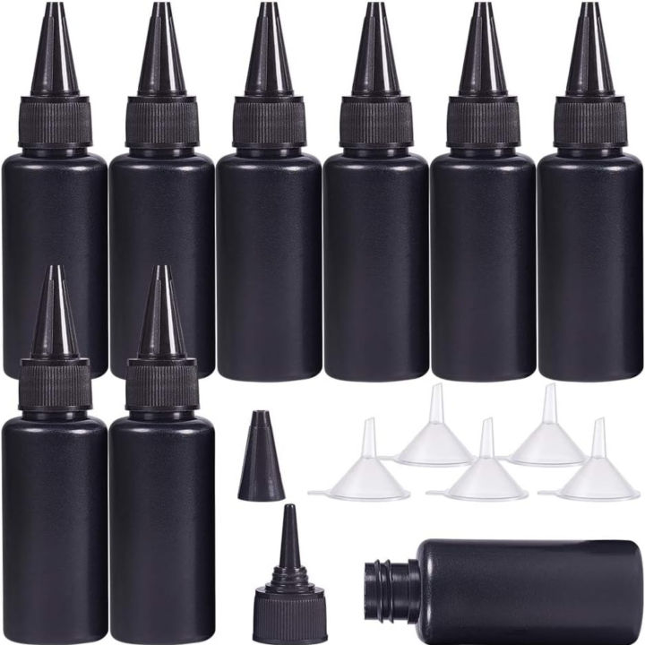 10Pcs Empty Plastic Soft Bottle Black HDPE Cylinder With Twist Pointed Top Lightproof Glue Bottles for UV Resin, Glue, Liquids