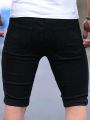 Summer Men's Retro High Waist Denim Shorts Hole-Punched Straight Leg Stretchy Casual Jeans Blue Black American Style Male Pants. 
