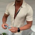 Men's Light Business Office Casual Zipper Short Sleeve Shirt Slim Fit Solid Color Lapel Cardigan Fashion Tops. 