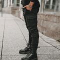 Street Elastic Jeans Men Denim Cargo Pants Wash Solid Color Multi Pockets Casual Mid Waist Trousers Slim Fit Daily Wear Joggers. 