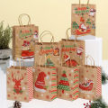 8-48pcs Christmas Series Kraft Paper  Bags,Party Candy  Packaging,Cartoon Elk Snowman Christmas Tree Printed Tote Bags. 