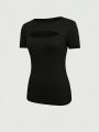 2024 European And American Summer Cross-Border New Women's Round Neck Chest Open Short Sleeve T-shirt. 