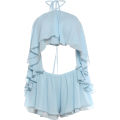 Weird Puss Ruched Elegant 2 Piece Set Woman Tierred Design Halter Backless Irregular Tops+Mini Shorts Beach Party Style Suits. 