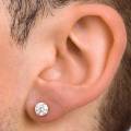 Mens Earrings, Mens Stud Diamond Earrings - Round Stud Earrings For Men - 4 Claw Silver Earring Stud Gifts. 