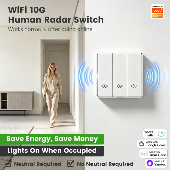  SmarDeer 1/2/3 Gang Smart Switch with Motion Sensor,Works with Alexa & , Tuya App Control
