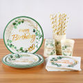 Green Eucalyptus Leaf Disposable Tableware Set Paper Plate Cup Napkin Kids Adult Birthday Supplies Hawaiian Summer Party Decor.