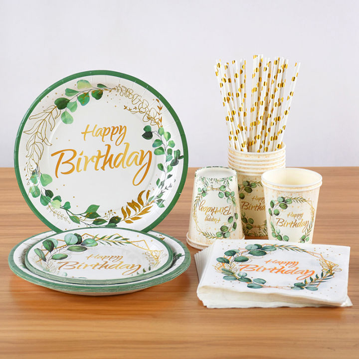 Green%20Eucalyptus%20Leaf%20Disposable%20Tableware%20Set%20Paper%20Plate%20Cup%20Napkin%20Kids%20Adult%20Birthday%20Supplies%20Hawaiian%20Summer%20Party%20Decor%20-%20Image%202