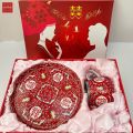 Chinese tea set Tea Tea Cup auspicious wedding tea ceremony Tea Set 4 tea water glass with teapot and Gold red tile tray. 