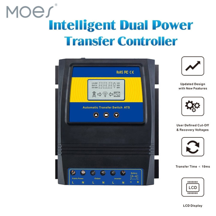 Automatic ATS Dual Power Transfer Switch Solar Charge Controller 12-48V DC/110V-220V AC for Hybrid Solar Wind System On/Off Grid