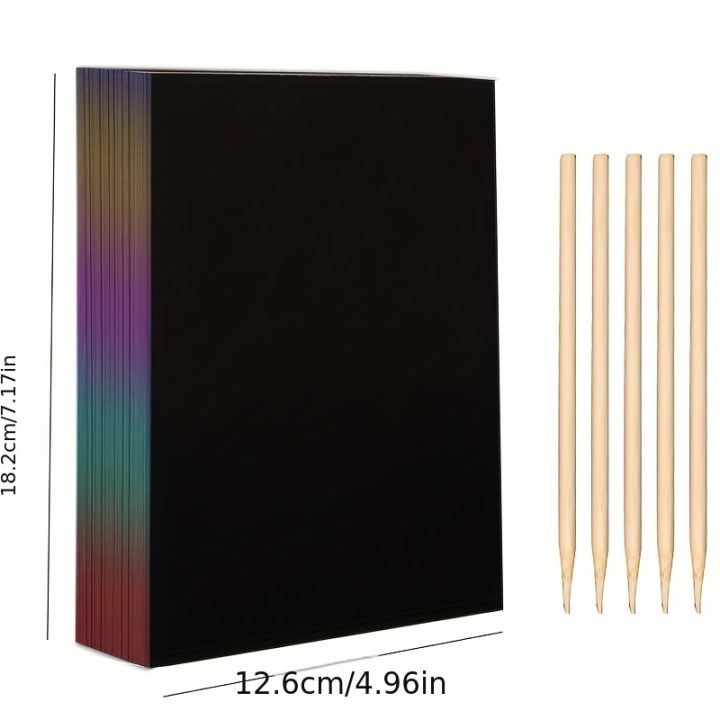 50%20pcs%20Scratch%20Paper%20Kids%20Rainbow%20Magic%20Scratch%20Off%20Paper%20Sheets%20Art%20Craft%20Kit%20Black%20Note%20Paper%20Drawing%20Pads%20with%20Stencils%20-%20Image%202
