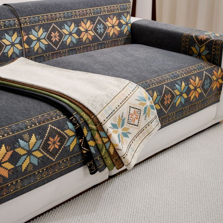1pc Bohemian Jacquard Chenille Sofa Towel Boho Style Sofa Cover for All Seasons Living Room Couch Furniture Protector Decor