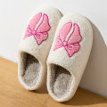 Fashion Cute Pretty Bow Women Slippers Indoor Winter Soft Sole Exquisite Warm Graceful Causal Dormitory Comfy Flat Cotton Shoes.