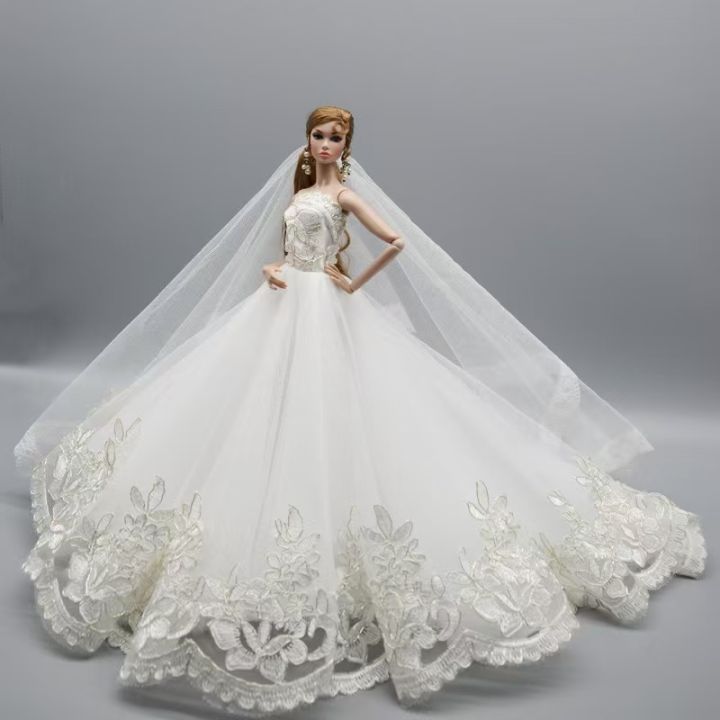 1/6 Doll Luxury Dresses DIY Tutu Dress For 29CM Princess Doll Bridal Tulle Wedding Dresses Clothing Long Tail Dress