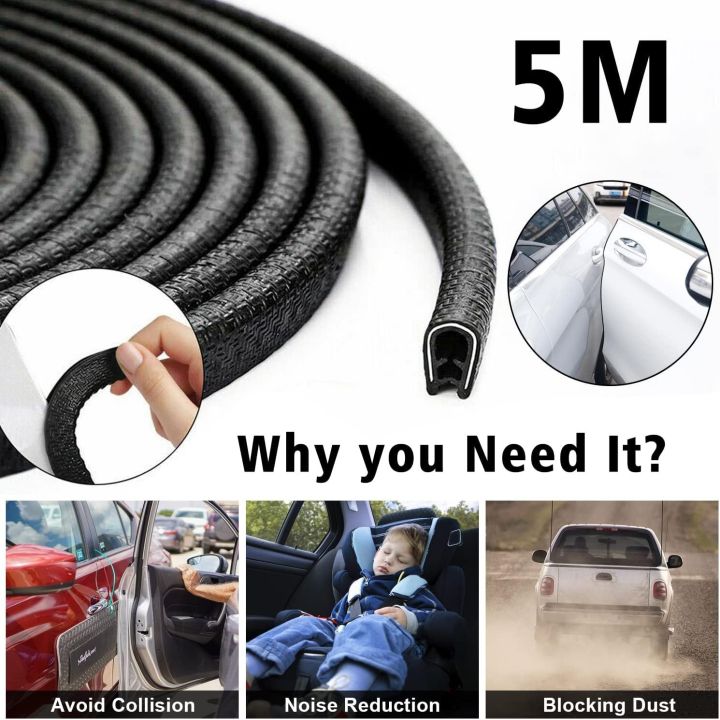 5M Car Door Edge Protector, Car Door Edge Guards Universal U Shape Rubber Seal Edging Car Door Seal Trim Protector Car Door Guard Strip Fit for Most Car (Black)