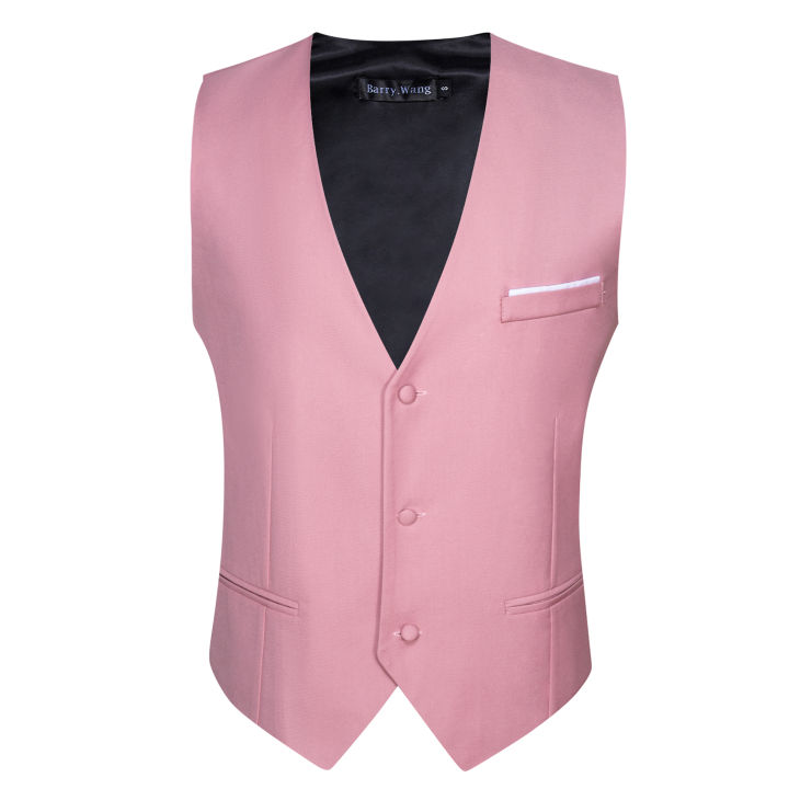 Luxury%20Men's%20Vest%20Pink%20Waistcoat%20Tie%20Bowtie%20Pocket%20Square%20Set%20Sleeveless%20Jacket%20Formal%20Wedding%20Suit%20-%20Image%204