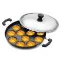 Non Stick Kuzhi Paniyaram Maker/Appam Maker/ Patra Paniyaram Pan with Lid - 12 Scoops. 