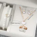 6PCS/Set Women's Watches Casual Silicone Band Analog Quartz Watch Heart Pearls Jewelry Set(Without Box). 