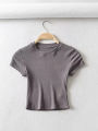 Summer Sexy Women O-neck Short-sleeve T-shirt Slim Elastic Skinny Crop Tops. 
