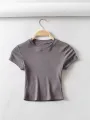 Summer Sexy Women O-neck Short-sleeve T-shirt Slim Elastic Skinny Crop Tops. 