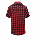 Red And Black Plaid Shirt Men Shirts 2024 New Summer Fashion Chemise Homme Mens Checkered Shirts Short Sleeve Shirt Men Blouse. 