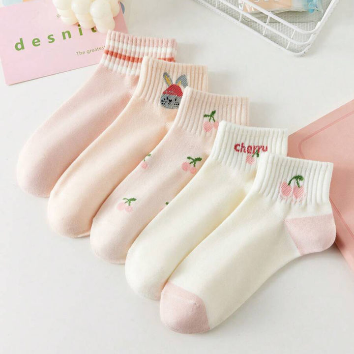 5/10%20Pairs%20Women%20Striped%20Ankle%20Socks%20Fashionable%20Breathable%20Comfortable%20Spring%20Summer%20Cute%20Pink%20Fruit%20Pattern%20Casual%20Socks%20-%20Image%207