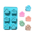 6-cavity Christmas house shaped soap candle silicone mold, suitable for handmade DIY wax molds for aromatherapy soap. 