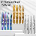 4PCS/Set Stainless Steel Eyebrow Tweezers Oblique Mouth Pointed Tip Beard Tweezers Multifunctional Portable Lash Extension Tool. 