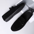 2026 Summer Casual Fashion Driving Loafers Suede Leather Minimalist Slip-Ons Comfortable Trendy Work Shoes Black & Khaki Two-Ton.